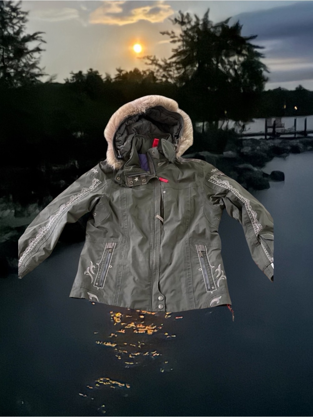 Bogner Olive Green Ski Jacket with -Fur Trim Hood